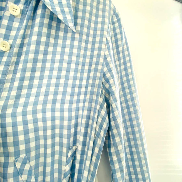 TIBI Summer-Fresh Midi Shirtdress Long Sleeve Gingham Printed Blue Size 4 - Picture 6 of 13